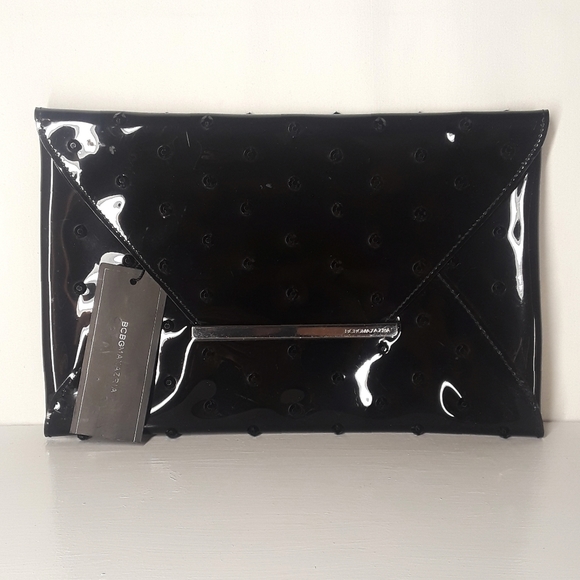 BCBGMAXAZRIA Rhinestone Black Semi Sheer Envelope Clutch NWT - Picture 10 of 13